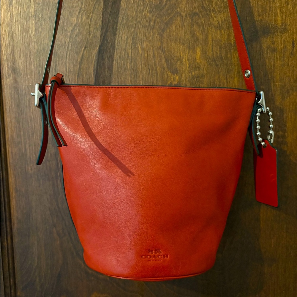 Coach Vintage Red Leather Shoulder Bucket Bag